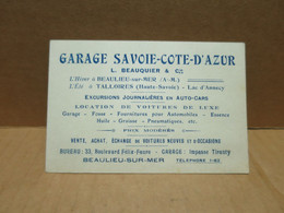 BEAULIEU SUR MER Et TALLOIRES (06-74) Carte De Visite Garage Savoie Cote D'Azur Beauquier - Beaulieu-sur-Mer