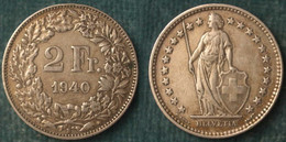 M_p> Svizzera 2 Franchi 1940 In Argento, 10,0 Grammi Titolo 835/oo - 2 Francs