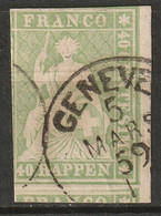 Switzerland 1858 Sc 40b  Used Geneve CDS Yellow Green - Gebraucht