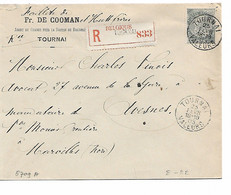 REF4631/ TP 63 FB S/L. Recommandée C. Tournai Valeurs 25/2/1903 > Avesnes France C.d'arrivée - 1893-1900 Barbas Cortas