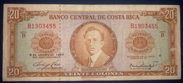 XF Costa Rica Banknote 20 Colones  P231 ( 10/08/1967) - Costa Rica