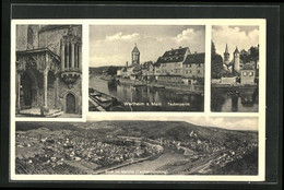 AK Wertheim / Main, Gesamtansicht, Blick Ins Maintal Mit Taubermündung, Portal Der Stadtkirche, Tauberpartie - Wertheim