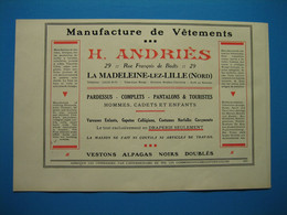 (1926) Manufacture De Vêtements - H. ANDRIÈS - Rue François De Badts - La Madeleine-lez-Lille (Nord) - Zonder Classificatie