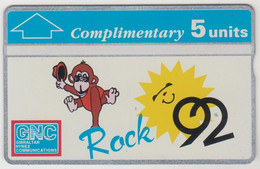 GIBRALTAR - Rock '92 Complementary, 5 U, 01/92,CN:204A,  Tirage 5.000, Mint - Gibilterra
