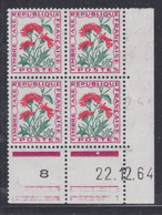 France Taxe N° 95 XX Fleurs : 5 C. Centaure, En Bloc De 4 Coin Daté Du 22 . 12. 64 ; 1 Point Blanc, Sans Charnière TB - Impuestos