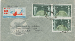 ARGENTINA 1949 25C (3x) 75 Years UPU Rare Postage On SAS Flight Cover Switzerland - Airmail