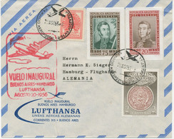 ARGENTINA 1956 Very Rare First Flight Of German Lufthansa BUENOS AIRES - HAMBURG - Aéreo