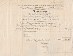 Facture 25/7/1838 Etablissement D' Amsterdam Pensionnat Vente échange De Chevaux Remisage Rue Miroménil PARIS - 1800 – 1899
