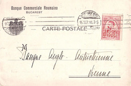 ROMANIA - 10 BANI ( Yv. 208 / 1907 ) Cu PERFIN : BANQUE COMMERCIALE ROUMAINE - BUCAREST Sur/on CARTE POSTALE (ah640) - Abarten Und Kuriositäten