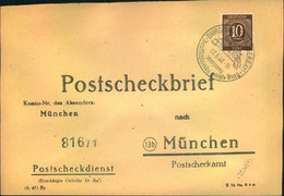 1948, 20 Pfg. Ziffer Als EF Auf Postscheckbrief Ab BURGHAUSEN Nach München - Altri & Non Classificati