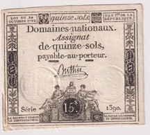 Assignat De Quinze Sols / 15 Sols - 24 Octobre 1792 - Série 1390 - Assignats & Mandats Territoriaux