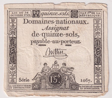 Assignat De Quinze Sols / 15 Sols - 24 Octobre 1792 - Série 1067 - Assignats