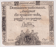 Assignat De Quinze Sols / 15 Sols - 4 Janvier 1792 - Série 1391 - Assignats