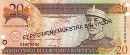 Dominican Republic 20 Pesos 2003 SPECIMEN UNC P-169s3 "free Shipping Via Registered Air Mail" - Repubblica Dominicana