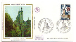 1977 ---FDC Soie --Institut Catholique De Paris .......cachets  PARIS--LILLE--LYON - 1970-1979
