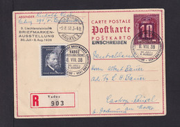 10 Rp. Überdruck-Ganzsache (P 15) Als Einschreiben Mit Sonderstempel Vaduz 1938 Nach Deutschland - Briefe U. Dokumente