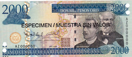 Dominican Republic 2000 Pesos 2006 SPECIMEN UNC P-181s1 "free Shipping Via Registered Air Mail" - Dominicaanse Republiek