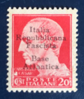 1943 -  Italia - RSI - Repubblica Sociale - Soprastampa: Italia Repubblicana Fascista Base Atlantica -  20 Cent - A1 - Ortsausgaben/Autonome A.