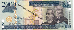Dominican Republic 2000 Pesos 2010 SPECIMEN UNC P-181s3 "free Shipping Via Registered Air Mail" - Dominicaanse Republiek