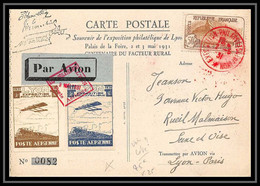 41406 N°230 Orphelins + Vignette 3/5/1931 Exposition De Lyon France Aviation PA Poste Aérienne Airmail Carte Postale - 1927-1959 Storia Postale