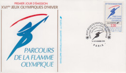 Enveloppe  FDC  1er  Jour   FRANCE   Parcours  De  La  Flamme   JEUX  OLYMPIQUES  D'  HIVER    ALBERTVILLE    1992 - Winter 1992: Albertville