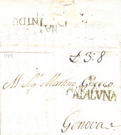 D.P. 5. 1783. Carta De Madrid A Génova (Italia). Marca B/CATALUÑA Y Al Dorso "Bna INTDO" Nº 74N. Rara. - ...-1850 Préphilatélie