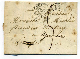 DEBOURSE 81 LIMOGES   31x10 / Dept De Haute Vienne / 1827 / Lettre De Soldat Du 118ème De Ligne 1er Bataillon à Bordeaux - 1801-1848: Precursors XIX