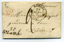 Cursive 37 St Lattier  + T12 Romans + Boite Rurale C  De HOSTUN  / Dept ISERE + DROME / 1840 - 1801-1848: Vorläufer XIX