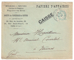 PARIS 60 Convention Papier D'Affaires CAISSE Entête Imprimerie Papeterie Du Sentier LEVEE 5c Blanc Yv 111 Ob 1905 - Cartas