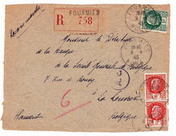 Devant De Lettre Recommandée 1943 Fourmies Nord  Paire Pétain 3 Francs Pour La Belgique - 1941-42 Pétain