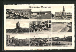 AK Norderney, Kurhaus, Wellenbad, Kaiser Wilhelm Denkmal, Napoleon-Schanze, Strandpartie - Norderney