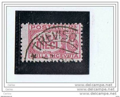 LUOGOTENENZA:  1946  - 1/2 P.P.  RICEVUTA  -  £. 10  LILLA  ROSA  US. -  SASS. 64 - Paketmarken