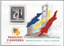 ANDORRA HOJA B. 1993  Nº 27 REPRODUCCIÓN DEL SELLO SAN JUAN DE CASELLES  VEGUERIA EPISCOPAL ENTIDAD QUE YA NO EXISTE.. - Vegueria Episcopal