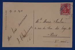 X4 ALLEMAGNE ALSACE ELSASS BELLE CARTE  1911  PETIT BUREAU GRENDELBRUCH POUR PARIS FRANCE   +AFFR. PLAISANT - Andere & Zonder Classificatie