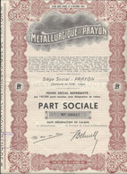 SOCIETE METALLURGIQUE DE PRAYON  -LIEGE- PART SOCIALE  -ANNEE 1944 - Industrial