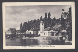 Weggis - Protestant. Kirche Und Hotel Central - Postkaart - Weggis