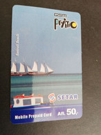 ARUBA PREPAID CARD  GSM PRIMO  SETAR  SAILING BOATS          AFL 50,--    Fine Used Card  **5886** - Aruba