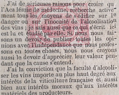 Timbre Journal De France Avec Annulation Typographique (1869) Thème Alcoolisme, Vin, Académie De Médecine - Vini E Alcolici