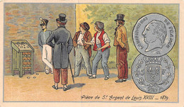 P.21-FO-1555 : IMAGE. CHROMOLITHOGRAPHIE. THEME MONNAIE. PIECE DE 5 F ARGENT DE LOUIS XVIII. 1819. JEU DE LA GRENOUILLE - Non Classés