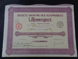 FRANCE - 75 - PARIS 1929 - SA DES AUTOMOBILES L. ROSENGART - ACTION "B" DE 100 FRS - Unclassified