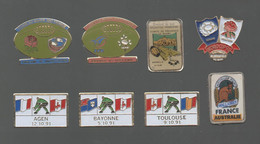 PINS PIN'S RUGBY 943 RENCONTRES  COQ FFR FRANCE AFRIQUE SUD AGEN TOULOUSE BAYONNE USA ENGLAND SCOTLAND EIRE LOT 8 PINS - Rugby