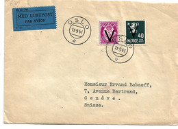 Nor188 / NORWEGEN - V-Marken Von  11.9.41, 4 + 40 Öre, Bedarfsverwendet In Die Schweiz (Genf) - Storia Postale