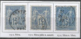 France - Sage (type II) - N°90 - 15 C. Bleu, Bleu Pâle Sur Azuré Et Bleu Sur Bleu - 1876-1898 Sage (Type II)
