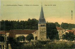 Contrexéville * Vue Sur église Et Cimetière De La Commune * Cpa Toilée Colorisée - Contrexeville