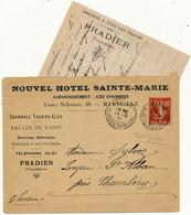 MARSEILLE, Nouvel Hôtel Sainte-Marie, 1911 - Enveloppe + Lettre - Sport & Tourismus