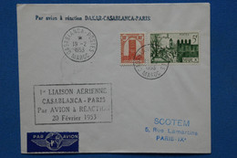X6 MAROC   BELLE LETTRE 1953  PREMIER VOL  CASABLANCA POUR  PARIS + +AFFRANCH. INTERESSANT - Poste Aérienne