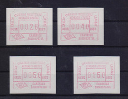 GREECE 1987 ATM FRAMA ΕΧΗΙΒΙΤΙΟΝ ΗΡΑΚΛΕΙΟ'87 TYPE I COMPLETE SET OF 4 MNH STAMPS - Machine Labels [ATM]