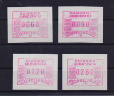 GREECE 1992 ATM FRAMA HELLAS 10 (AKROPOLIS)  COMPLETE SET OF 4 MNH STAMPS - Timbres De Distributeurs [ATM]