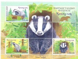 2021. Kyrgyzstan, Fauna, Asian Badger, S/s Perforated, Mint/** - Kirgisistan