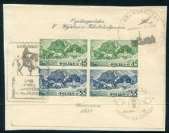 POLAND 1938 Warsaw Exhibition Imperforate Block Used On Piece.  Michel Block 5B - Blocchi E Foglietti